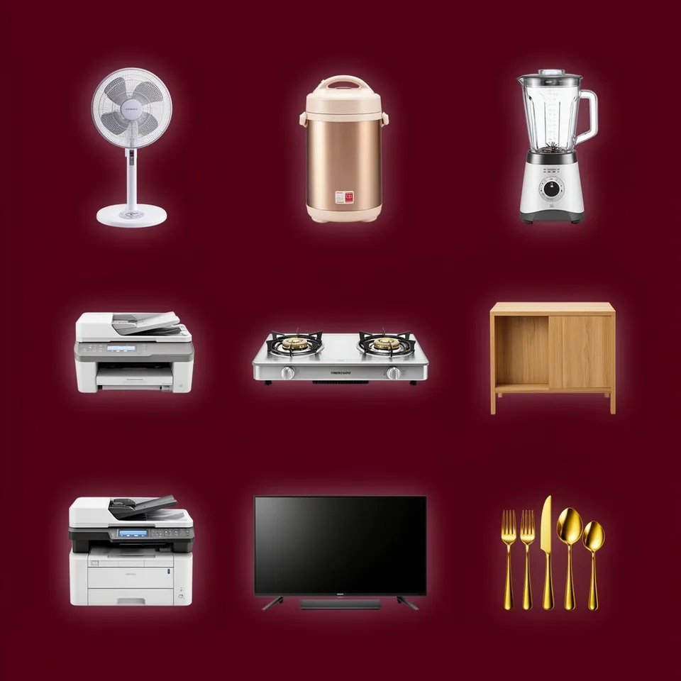 Hadiah member: Kipas Angin, Termos Panas, Termos Nasi, Blender, Kompor Rinnai, Lemari Kecil, Printer, TV, Set Alat Makan